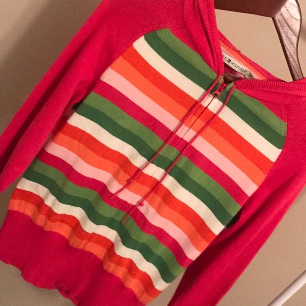 Tommy Hilfiger Fuchsia pink Striped Zip-Front Hoodie